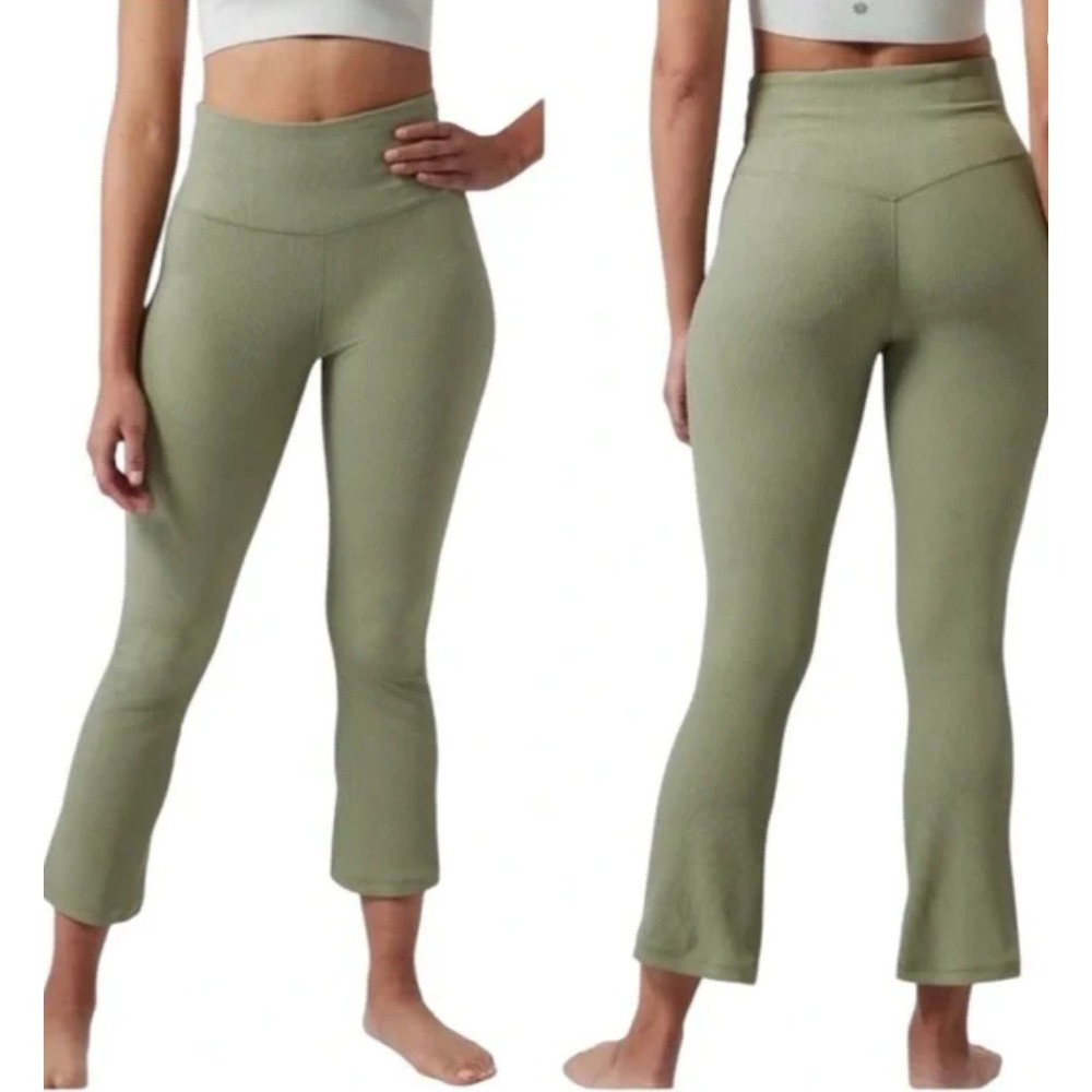 Athleta Elation Rib Crop Flare Pants High Rise Sage Green‎ Womens Large Tall NWT